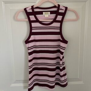 Anthropologie’s Maeve Striped Pink Burgundy Ribbed Racerback Tank. Size Medium